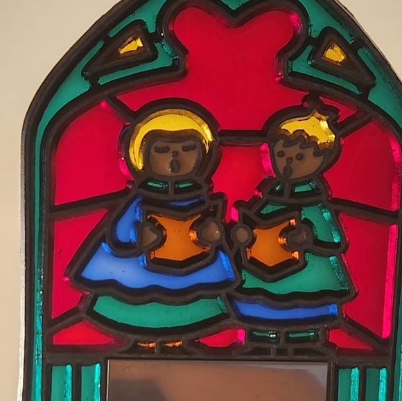 Vtg Christmas Carolers Stained Glass Christmas Ornament Suncatcher Signed - Picture 9 of 9